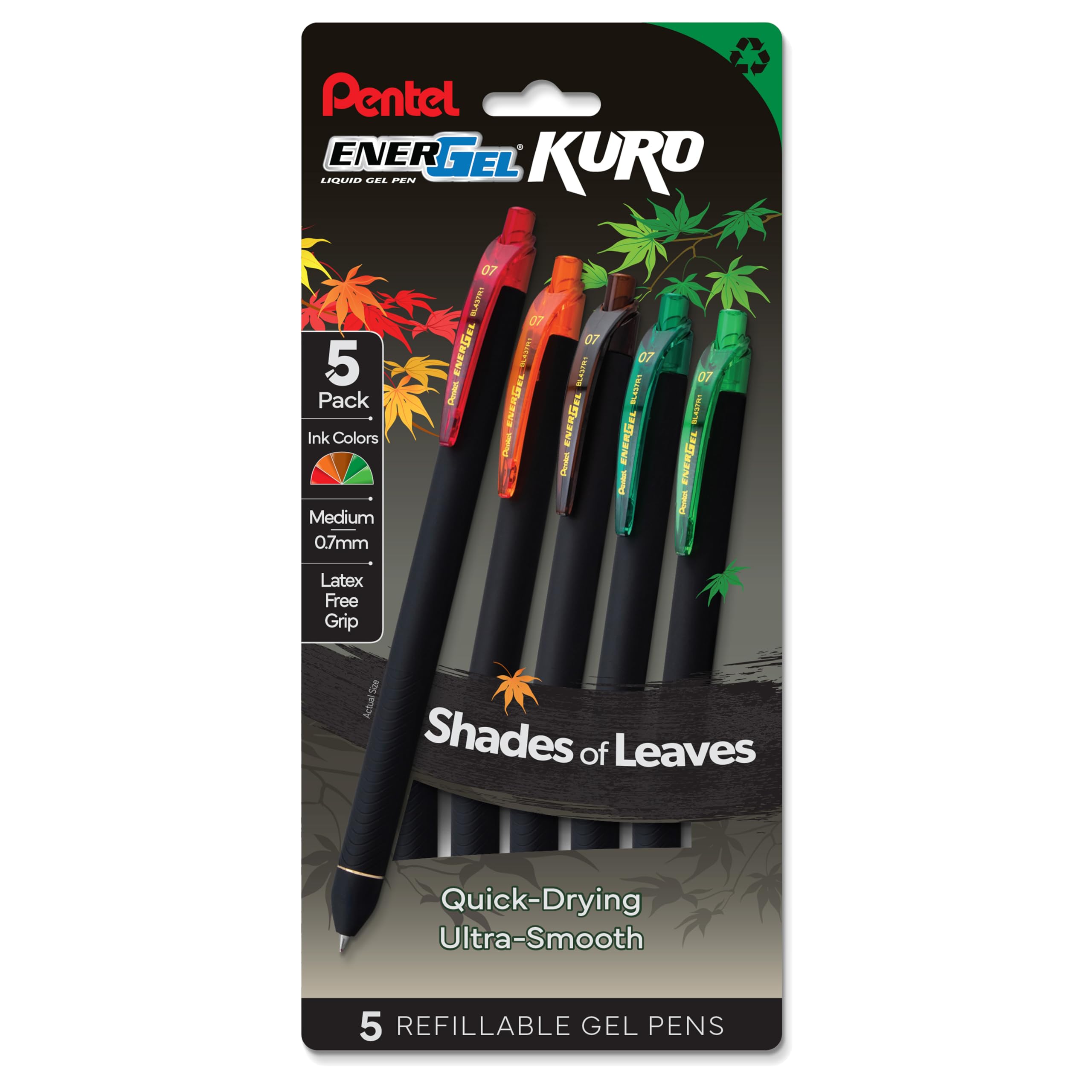 Amazon.com: Pentel EnerGel Kuro Shades of Leaves, Retractable